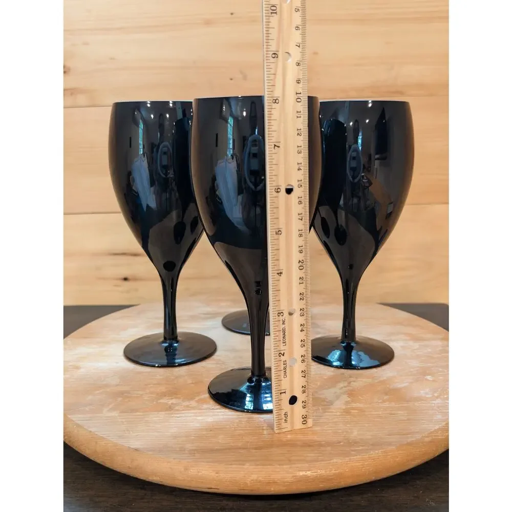 Set of 4 Vintage Black Fine Glass Water Goblets - 8